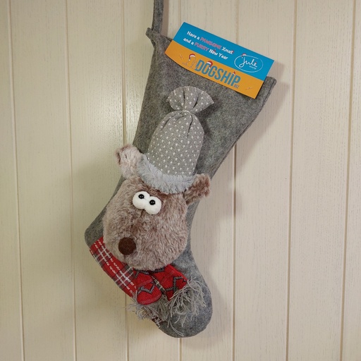 Luxe Kerstsok gevuld met Jule snacks - Rendier grijs