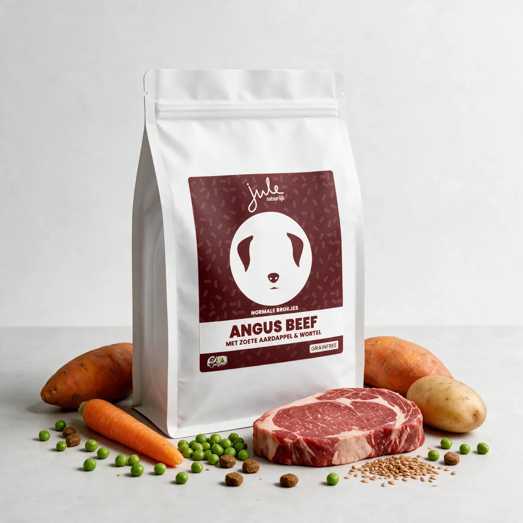 [JU-UGF-200] Jule Graanvrij Angus Rund met zoete aardappel & wortel - alle rassen, alle leeftijden (200gr)