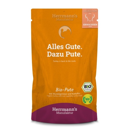[HM-E03-150-15] Herrmann's Bio Kalkoen - Raap, aardappelen en venkel - 150gr