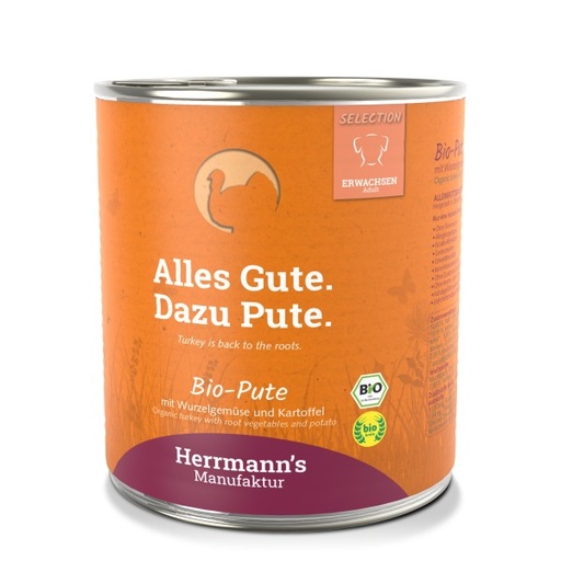 [HM-E03-800-6] Herrmann's Bio Kalkoen - Raap, aardappelen en venkel - 800gr